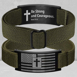 Custom American Flag Cross Bible Verse Nylon Bracelet for Men | Personalized Nylon Wristband | Stocking Stuffer for Men 684039