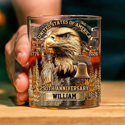 USA 250 Years Anniversary Whiskey Glass | Patriotic 1776–2026 Full Print Whiskey Glass | 4th of July Whiskey Glass 684042