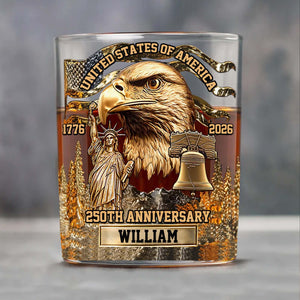 USA 250 Years Anniversary Whiskey Glass | Patriotic 1776–2026 Full Print Whiskey Glass | 4th of July Whiskey Glass 684042
