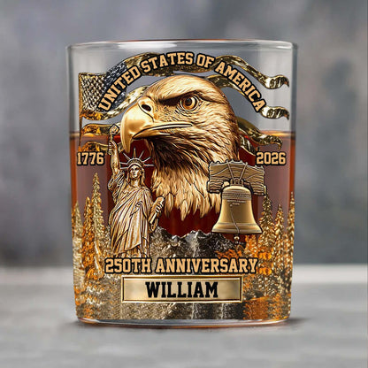 USA 250 Years Anniversary Whiskey Glass | Patriotic 1776–2026 Full Print Whiskey Glass | 4th of July Whiskey Glass 684042