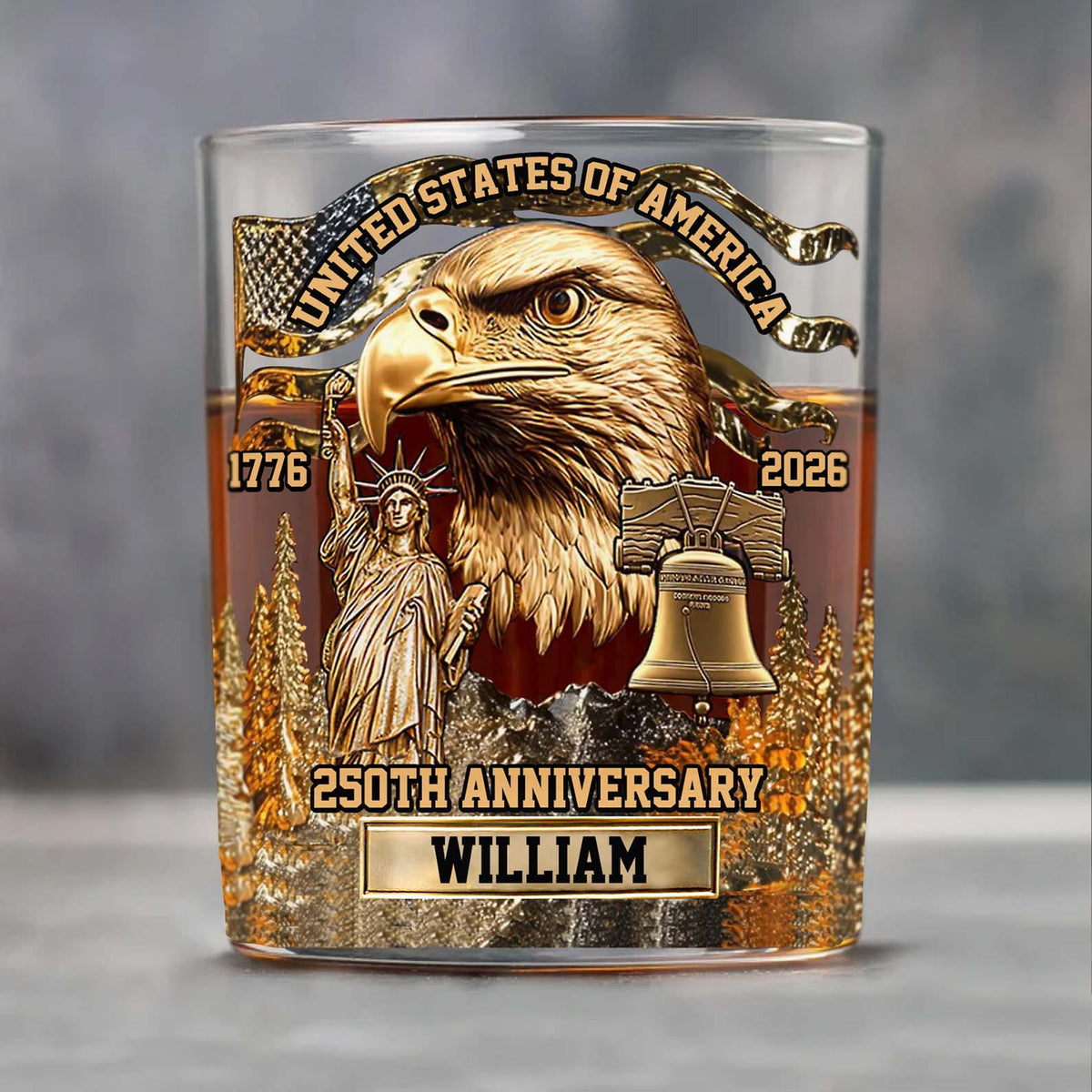 USA 250 Years Anniversary Whiskey Glass | Patriotic 1776–2026 Full Print Whiskey Glass | 4th of July Whiskey Glass 684042