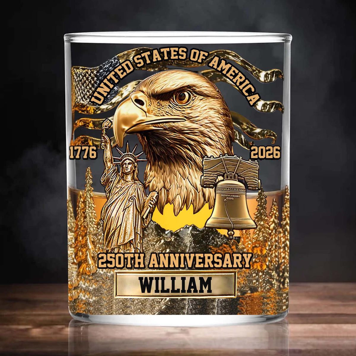 USA 250 Years Anniversary Whiskey Glass | Patriotic 1776–2026 Full Print Whiskey Glass | 4th of July Whiskey Glass 684042
