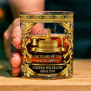 USA 250 Years Anniversary Whiskey Glass | Patriotic 1776–2026 Full Print Whiskey Glass | Founding Legacy Whiskey Glass 684043