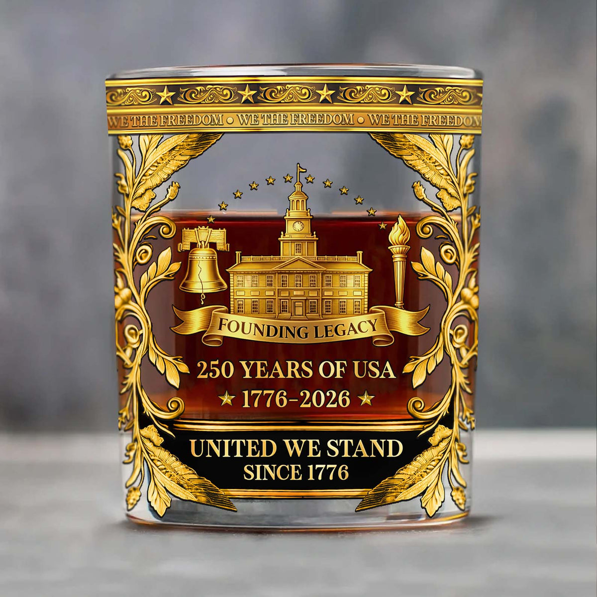 USA 250 Years Anniversary Whiskey Glass | Patriotic 1776–2026 Full Print Whiskey Glass | Founding Legacy Whiskey Glass 684043
