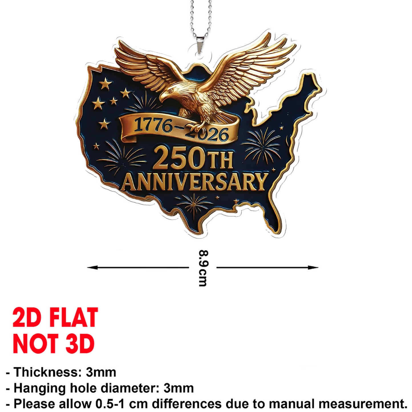 250 Years of America Car Ornament | 250th Anniversary 1776-2026 Ornament | Patriotic 4th of July Ornament 684059