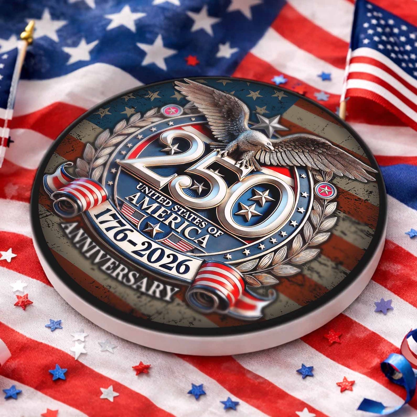 250 Years Of America Ceramic Coaster, 250th Anniversary America 1776-2026