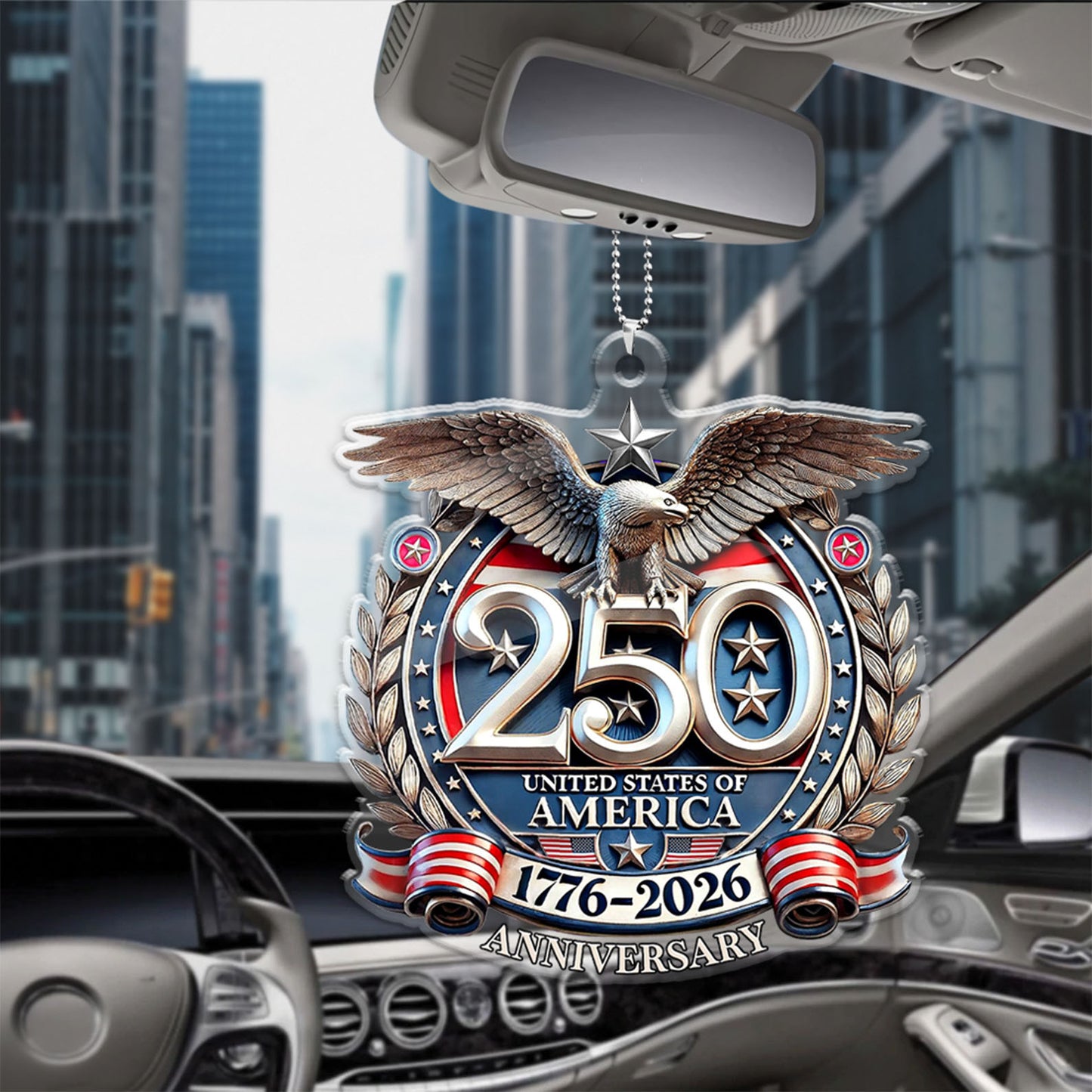 USA 250 Years Semiquincentennial Car Ornament | Patriotic 1776–2026 Ornament | 4th of July Car Ornament 684062