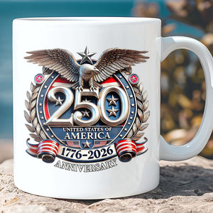 USA 250 Years Semiquincentennial Mug | Patriotic 1776–2026 Coffee Mug | 4th of July White Mug 684062