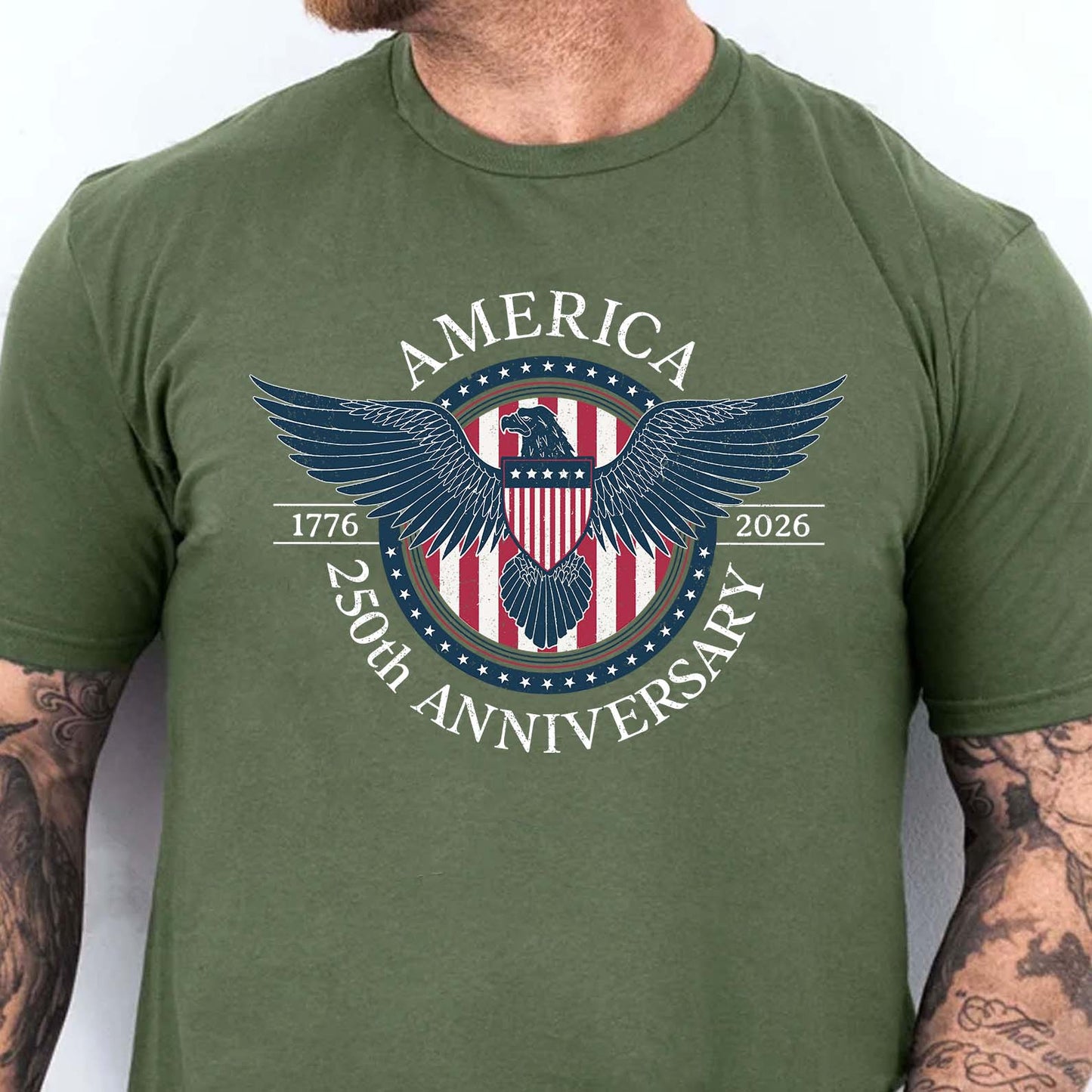 250 Years Anniversary Shirt, 1776–2026 Eagle Badge Patriotic T-Shirt, Vintage Fourth of July Shirt 684081