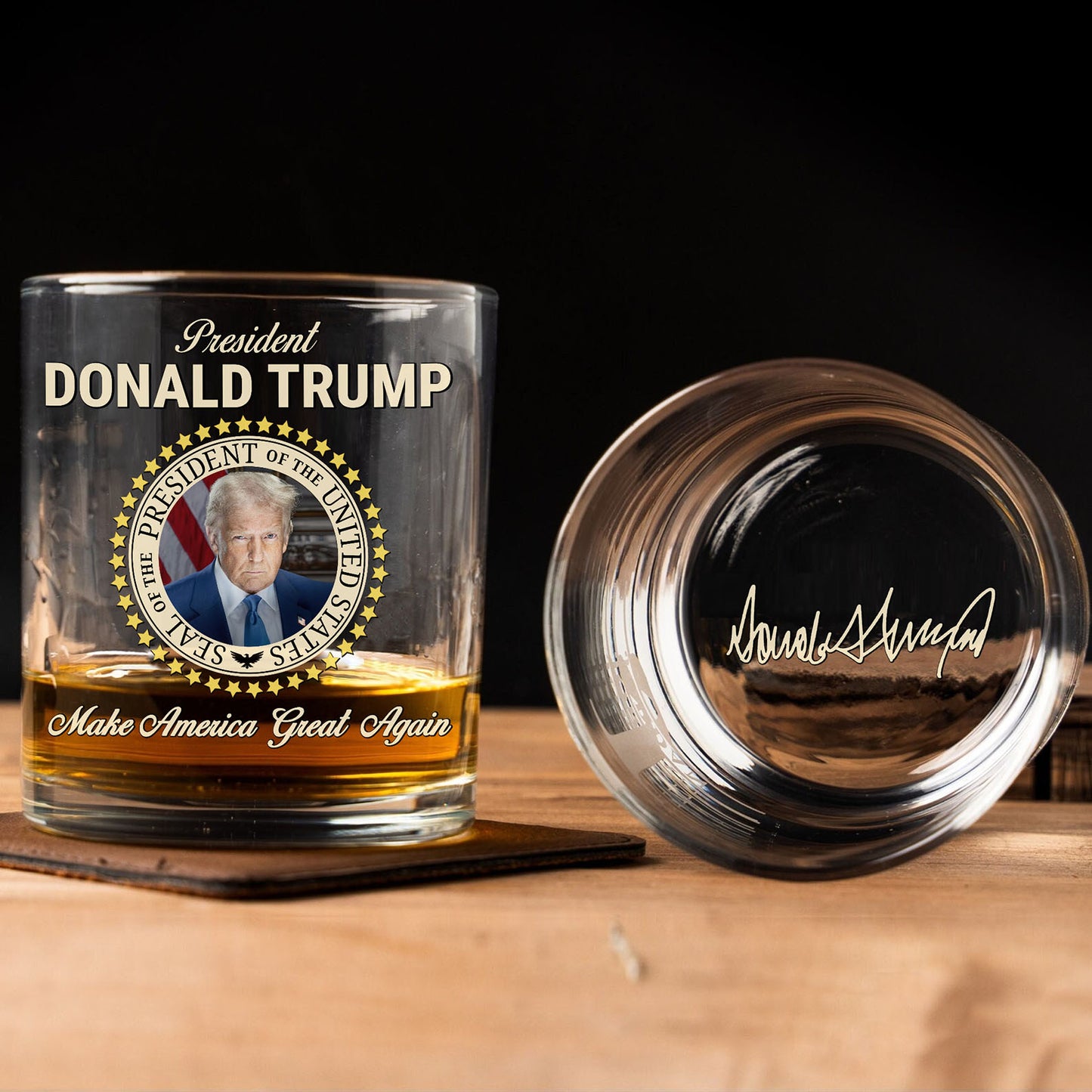 Donald Trump Whiskey Bottle, Trump 45 47 Whiskey Decanter Set, MAGA Wine Glass for Whiskey Lovers 684088 – GOP