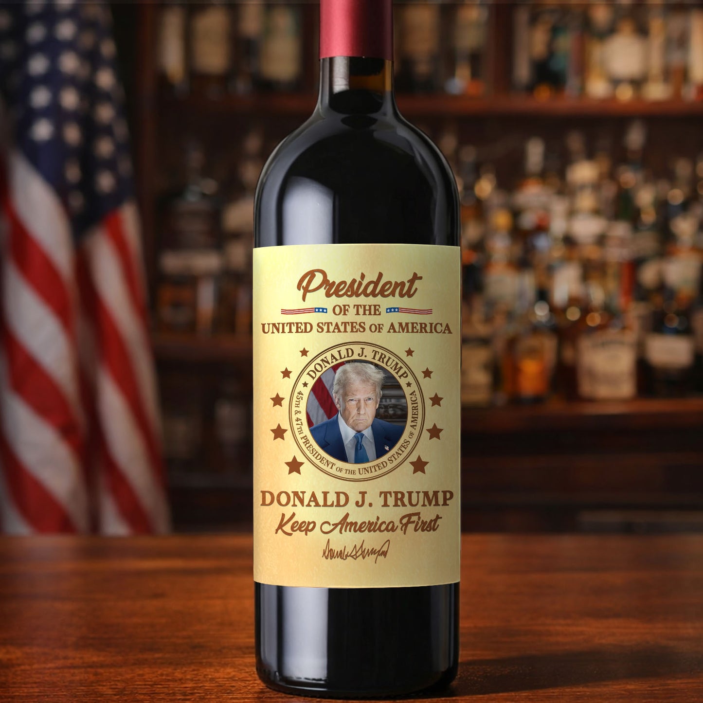 President Donald Trump Wine Label | Trump 45/47 Wine Bottle Label | Keep America First Wine Label 684089 – GOP