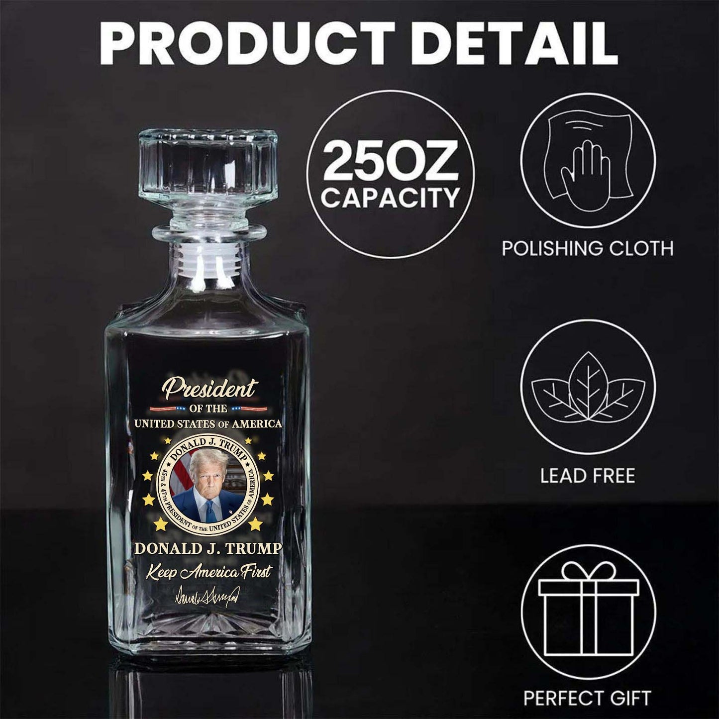 Donald Trump 45/47 Whiskey Decanter Set | Keep America First Whiskey Bottle Whiskey Glass 684089 – GOP
