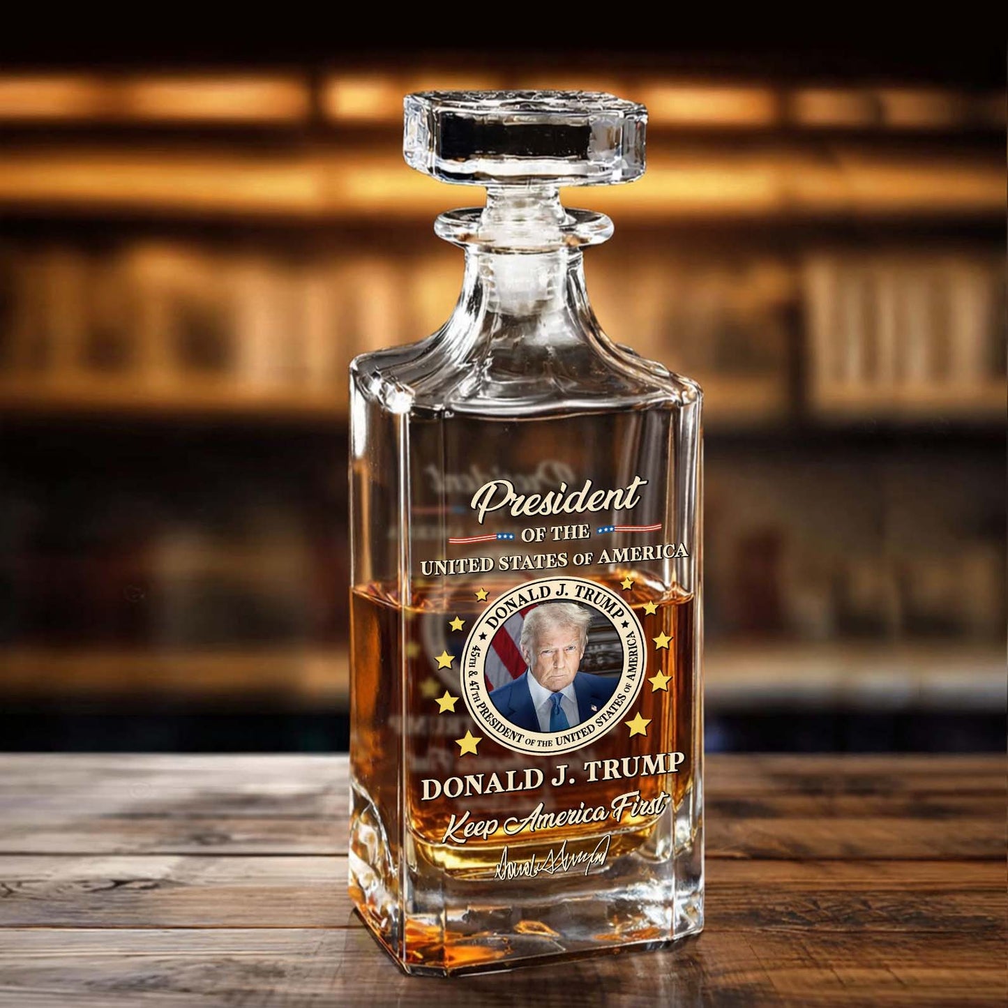 Donald Trump 45/47 Whiskey Decanter Set | Keep America First Whiskey Bottle Whiskey Glass 684089 – GOP