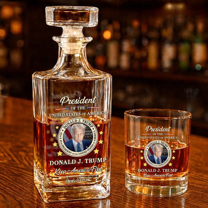 Donald Trump 45/47 Whiskey Decanter Set | Keep America First Whiskey Bottle Whiskey Glass 684089 – GOP