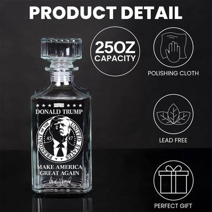 Donald Trump Whiskey Bottle, Trump 45 47 Whiskey Decanter Set, MAGA Wine Glass for Whiskey Lovers 684090 – GOP