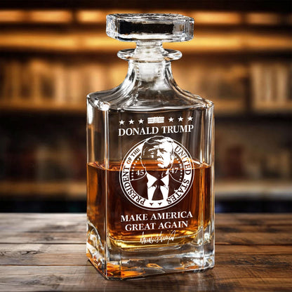 Donald Trump Whiskey Bottle, Trump 45 47 Whiskey Decanter Set, MAGA Wine Glass for Whiskey Lovers 684090 – GOP