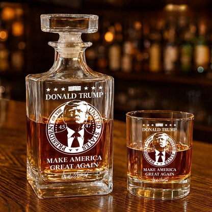 Donald Trump Whiskey Bottle, Trump 45 47 Whiskey Decanter Set, MAGA Wine Glass for Whiskey Lovers 684090 – GOP