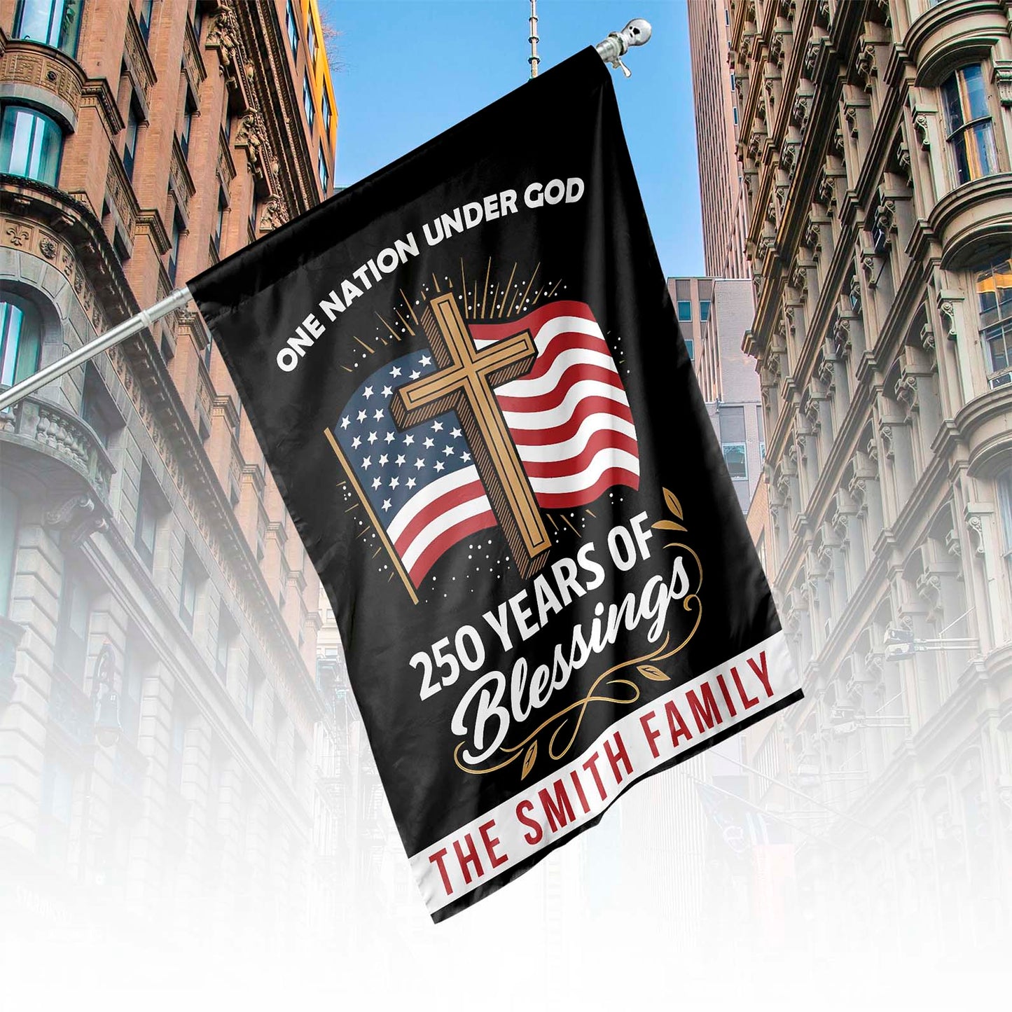 Personalize One Nation Under God Flag | Custom Name 250 Years of Blessing Flag | 250th Anniversary House Flag 684100
