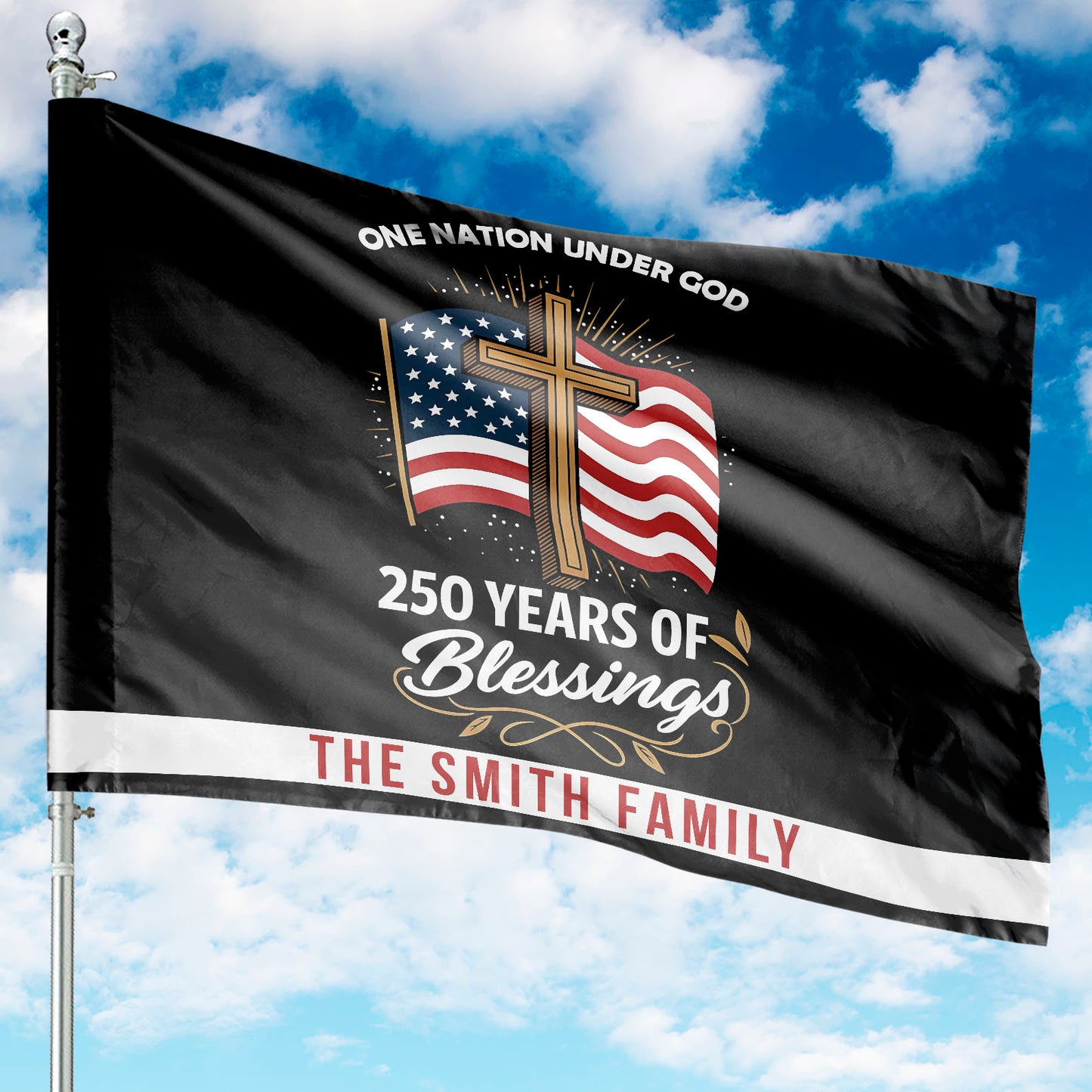 Personalize One Nation Under God Flag | Custom Name 250 Years of Blessing Flag | 250th Anniversary House Flag 684100
