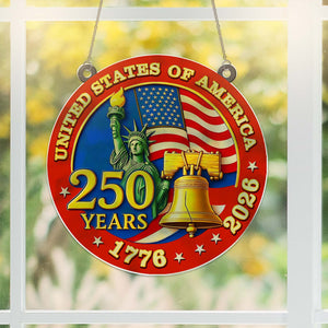 250 Years of America Suncatcher Ornament, 250th America Bell Anniversary 1776-2026 Suncatchers, 4th of July Gift Ornament 684121