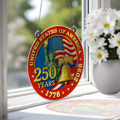 250 Years of America Suncatcher Ornament, 250th America Bell Anniversary 1776-2026 Suncatchers, 4th of July Gift Ornament 684121