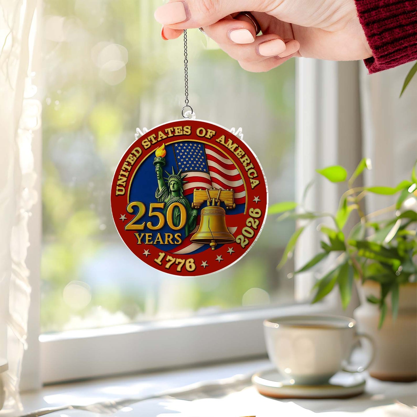 250 Years of America Suncatcher Ornament, 250th America Bell Anniversary 1776-2026 Suncatchers, 4th of July Gift Ornament 684121