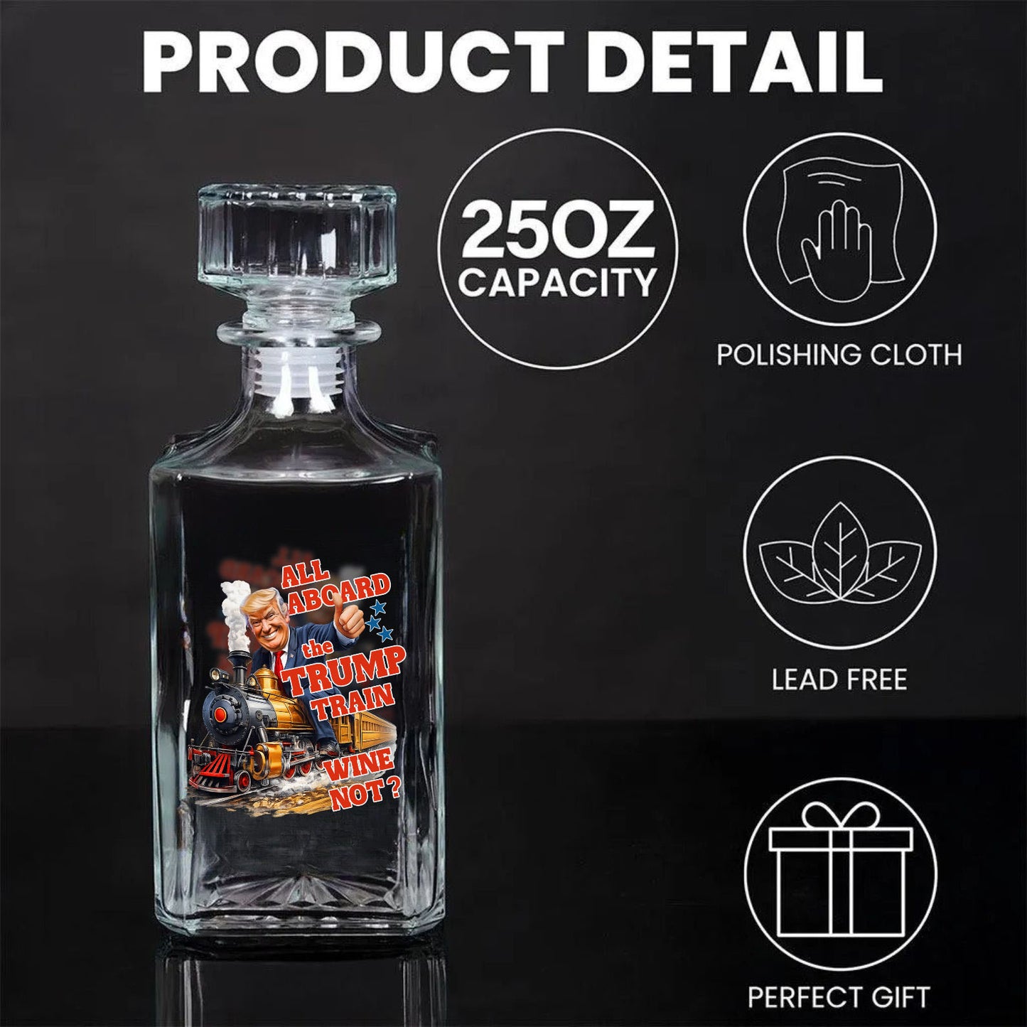 All Aboard the Trump Train Wine Not Whiskey Decanter Set | Trump Whiskey Bottle Whiskey Glass 684124 – GOP