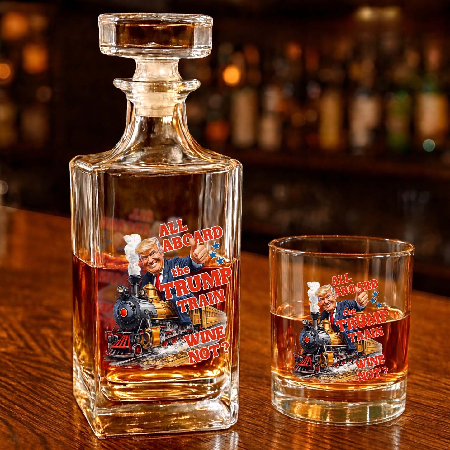 All Aboard the Trump Train Wine Not Whiskey Decanter Set | Trump Whiskey Bottle Whiskey Glass 684124 – GOP