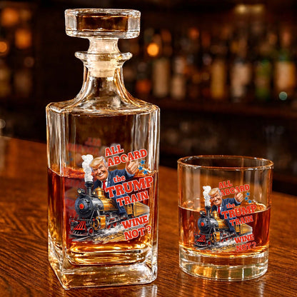 All Aboard the Trump Train Wine Not Whiskey Decanter Set | Trump Whiskey Bottle Whiskey Glass 684124 – GOP