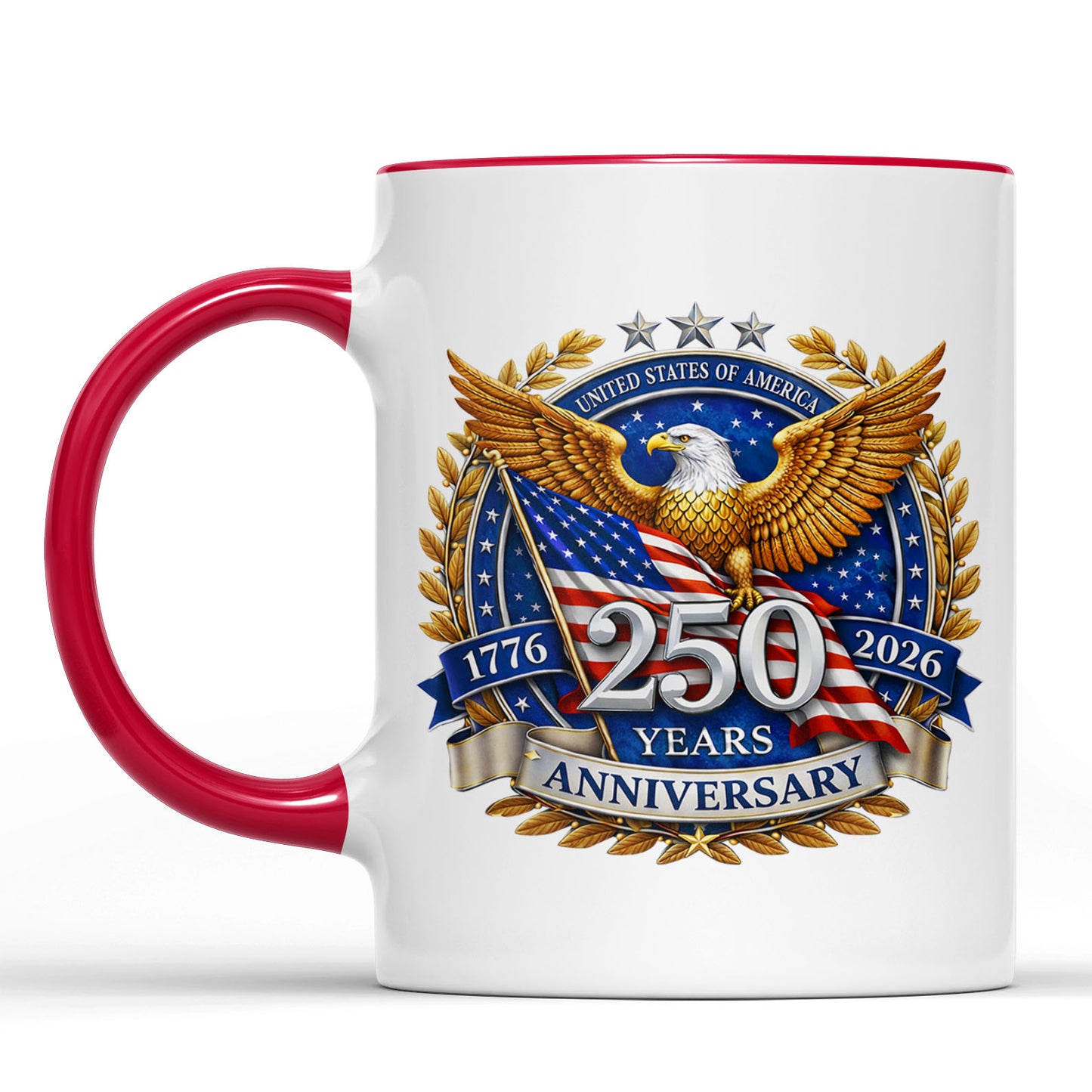 USA 250 Years Anniversary Mug | Patriotic America 1776–2026 Coffee Mug | Fourth of July White Accent Mug 684126