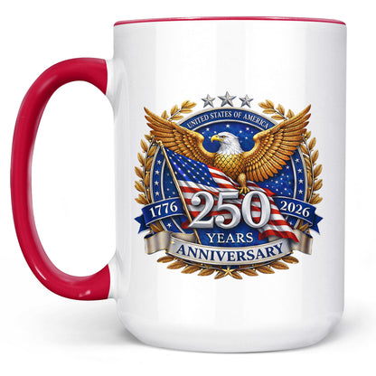 USA 250 Years Anniversary Mug | Patriotic America 1776–2026 Coffee Mug | Fourth of July White Accent Mug 684126