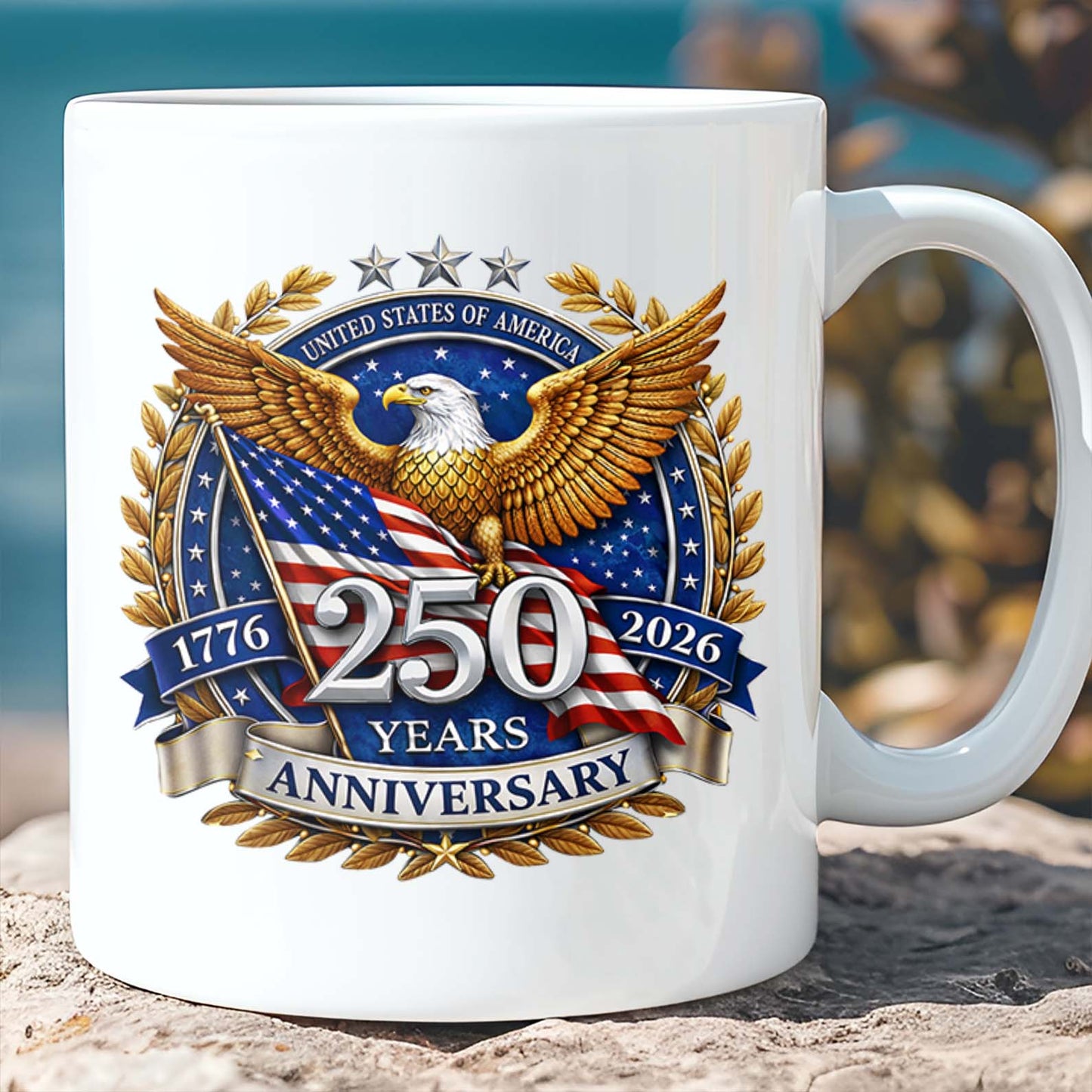 USA 250 Years Anniversary Mug | Patriotic America 1776–2026 Coffee Mug | Fourth of July White Accent Mug 684126
