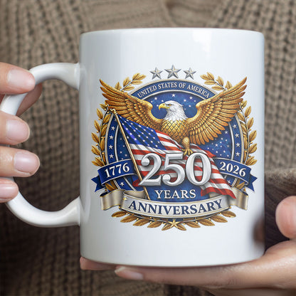 USA 250 Years Anniversary Mug | Patriotic America 1776–2026 Coffee Mug | Fourth of July White Accent Mug 684126