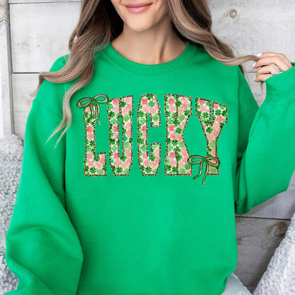 Coquette Lucky St. Patrick's Day Shirt, Retro St. Patricks Day Shamrock Sweatshirt, Lucky Clover Shirt 684202