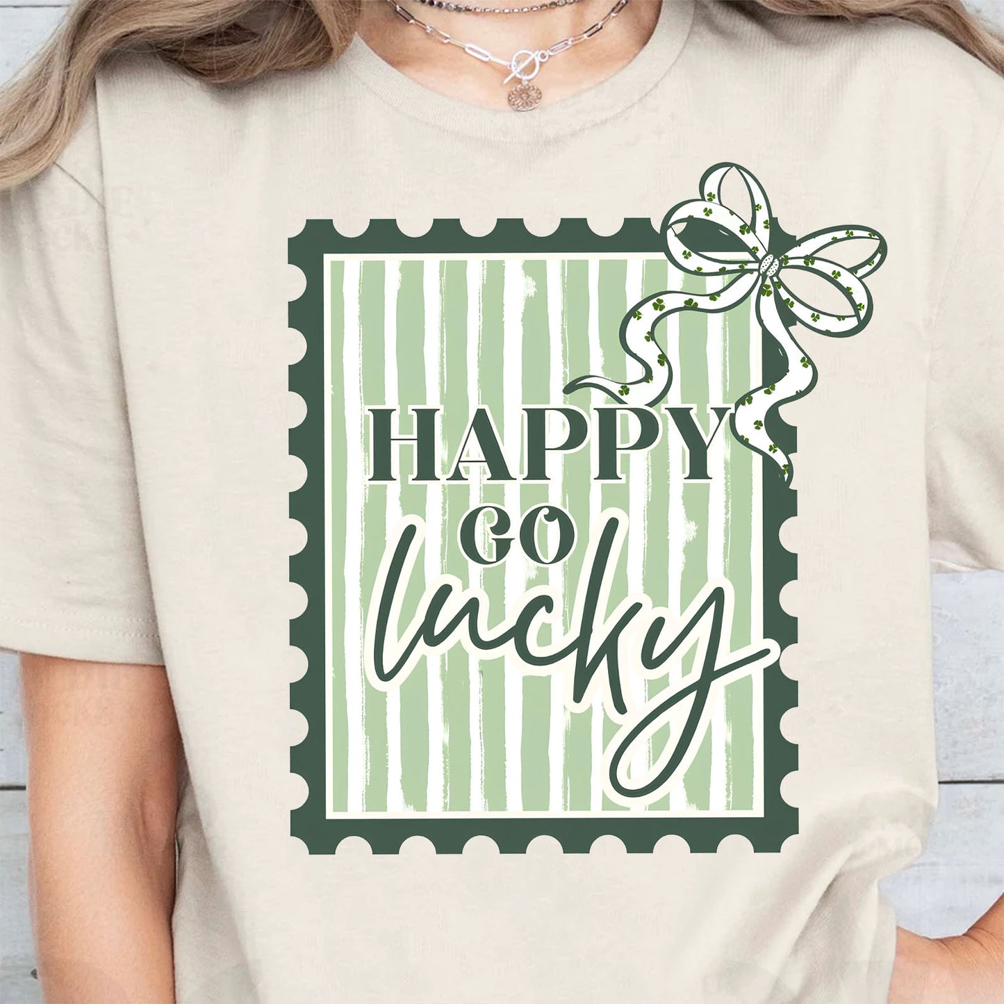 Happy Go Lucky Postage Stamp Shirt, Coquette St. Patrick's Day Sweatshirt 684203