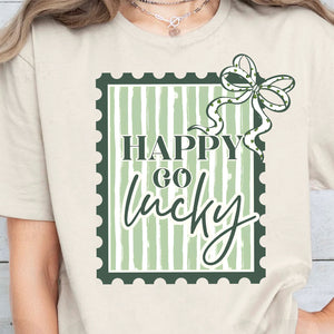 Happy Go Lucky Postage Stamp Shirt, Coquette St. Patrick's Day Sweatshirt 684203