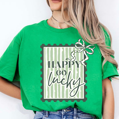 Happy Go Lucky Postage Stamp Shirt, Coquette St. Patrick's Day Sweatshirt 684203