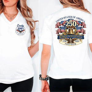 Personalized United States 250 Years of Freedom Shirt | Custom Name Patriotic 1776–2026 Pocket & Back Shirt 684205