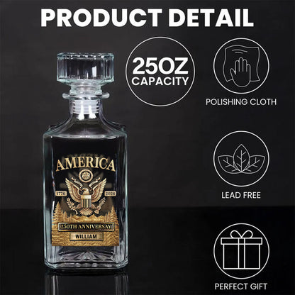 250 Years Anniversary Whiskey Decanter Set | Patriotic Eagle 1776–2026 Whiskey Bottle Whiskey Glass 684234