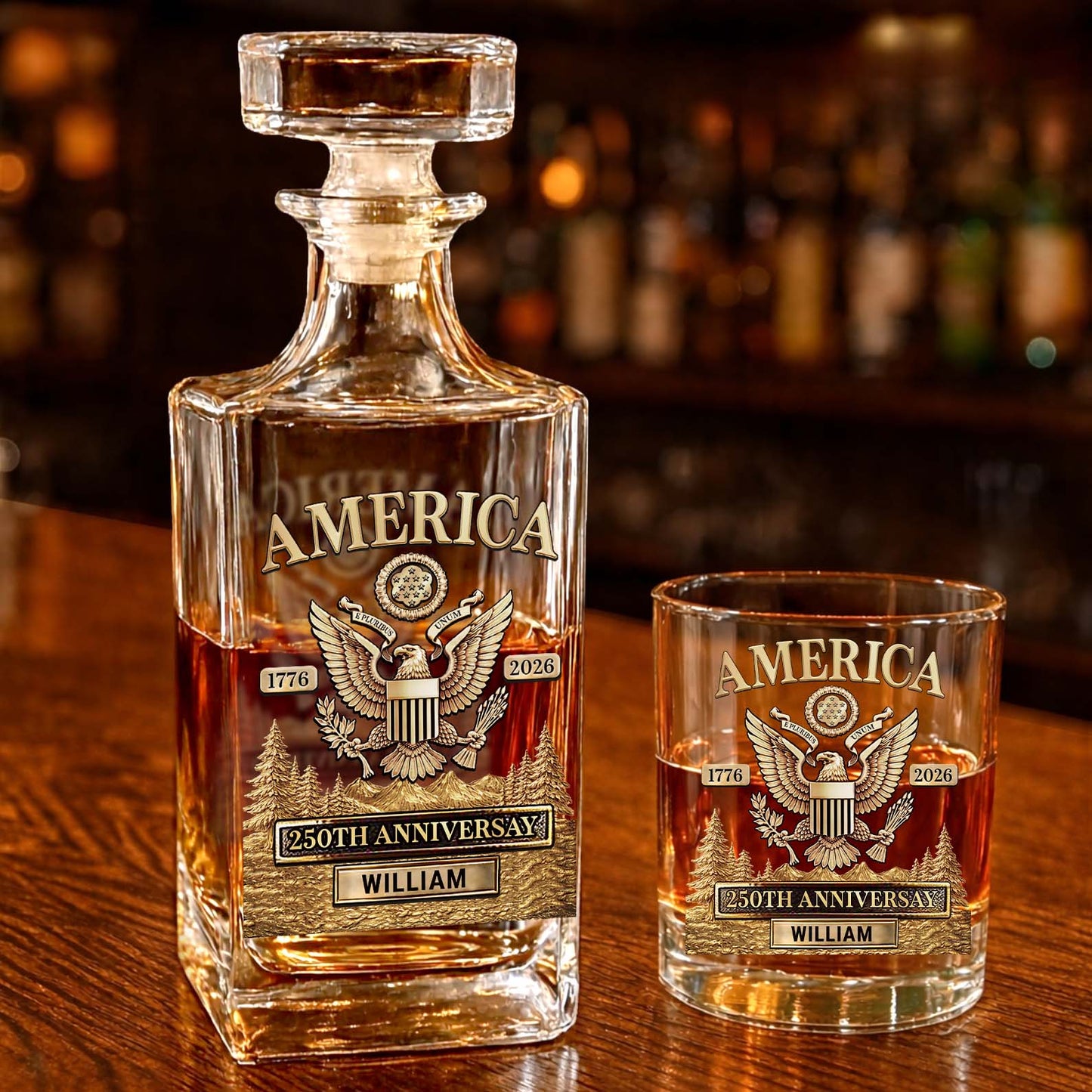 250 Years Anniversary Whiskey Decanter Set | Patriotic Eagle 1776–2026 Whiskey Bottle Whiskey Glass 684234