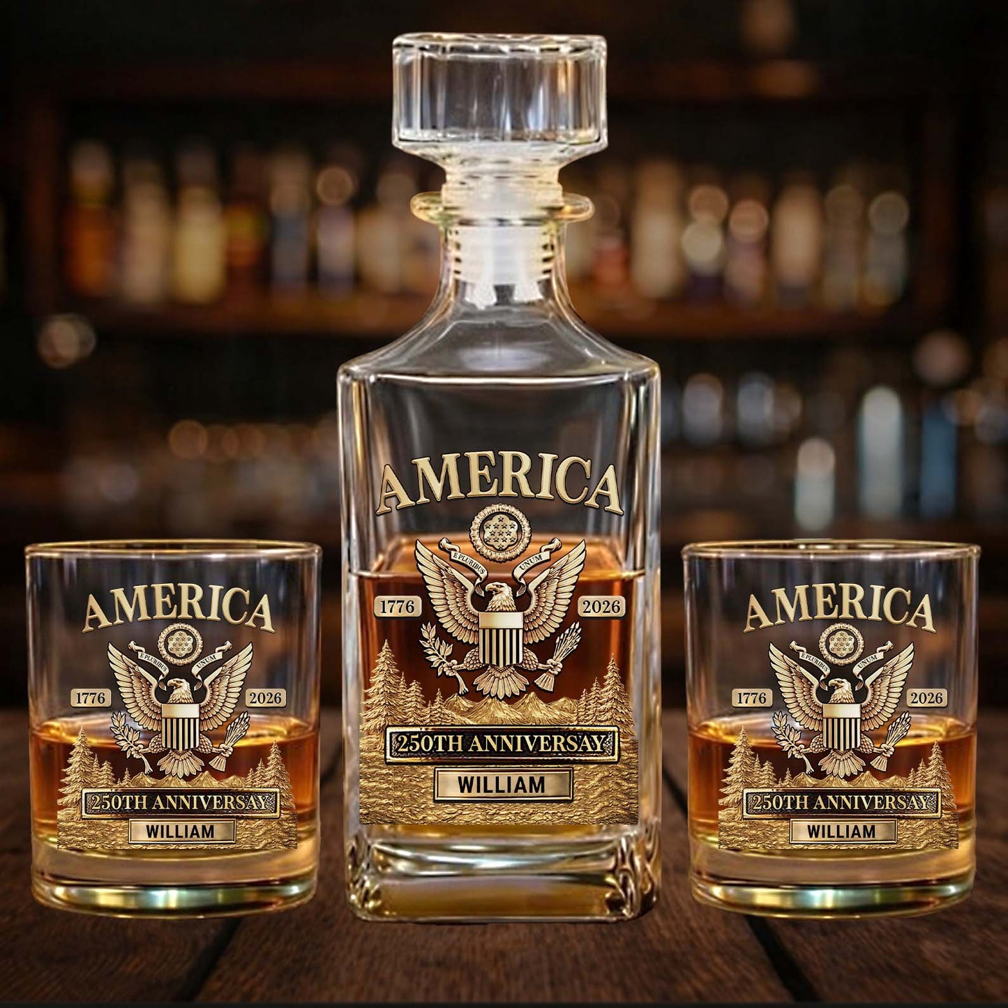 250 Years Anniversary Whiskey Decanter Set | Patriotic Eagle 1776–2026 Whiskey Bottle Whiskey Glass 684234