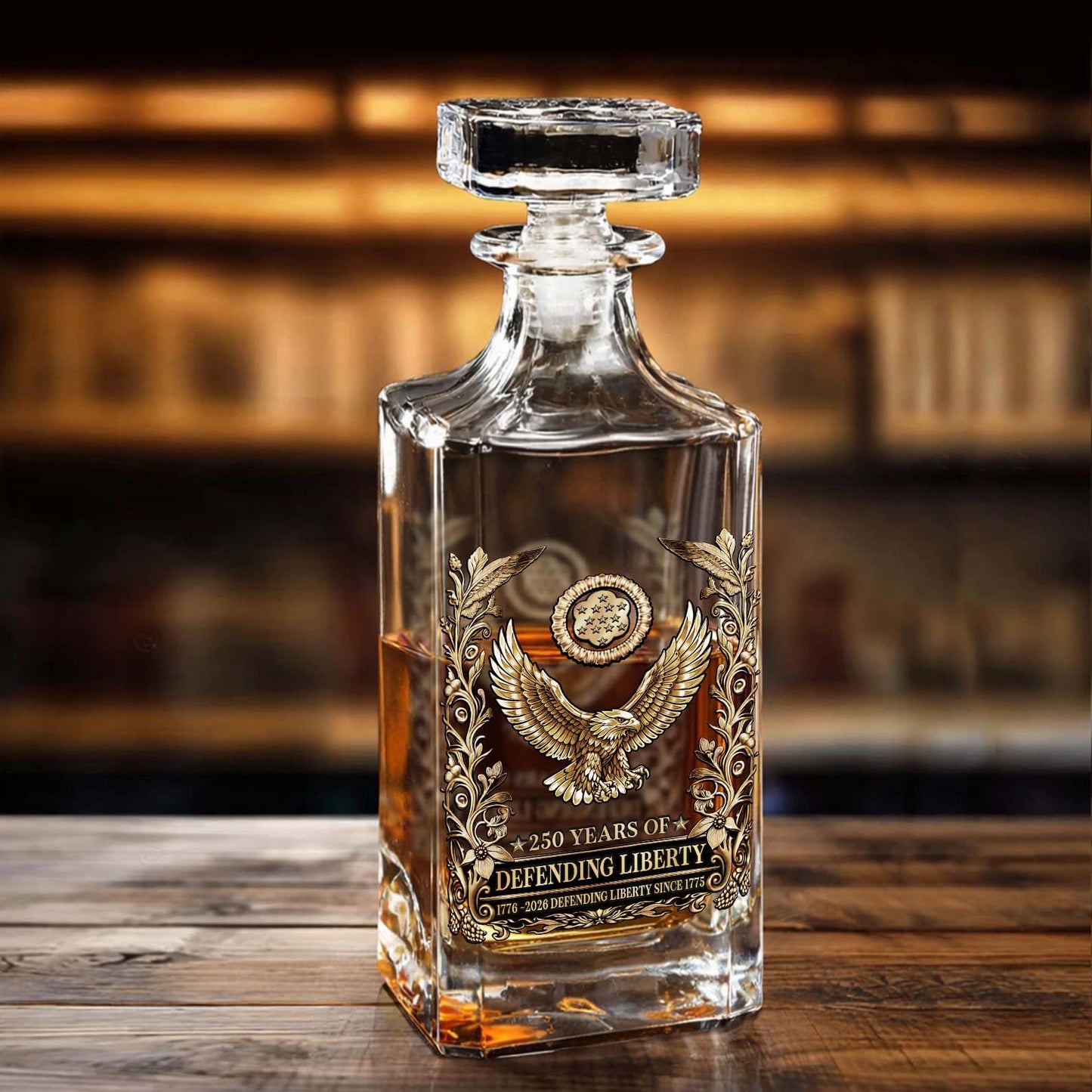 250 Years of Defending Liberty Whiskey Decanter Set | Patriotic 1776–2026 Whiskey Bottle Whiskey Glass 684249