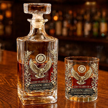 250 Years of Defending Liberty Whiskey Decanter Set | Patriotic 1776–2026 Whiskey Bottle Whiskey Glass 684249