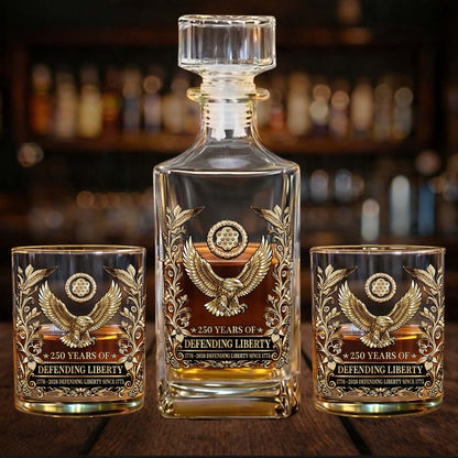 250 Years of Defending Liberty Whiskey Decanter Set | Patriotic 1776–2026 Whiskey Bottle Whiskey Glass 684249