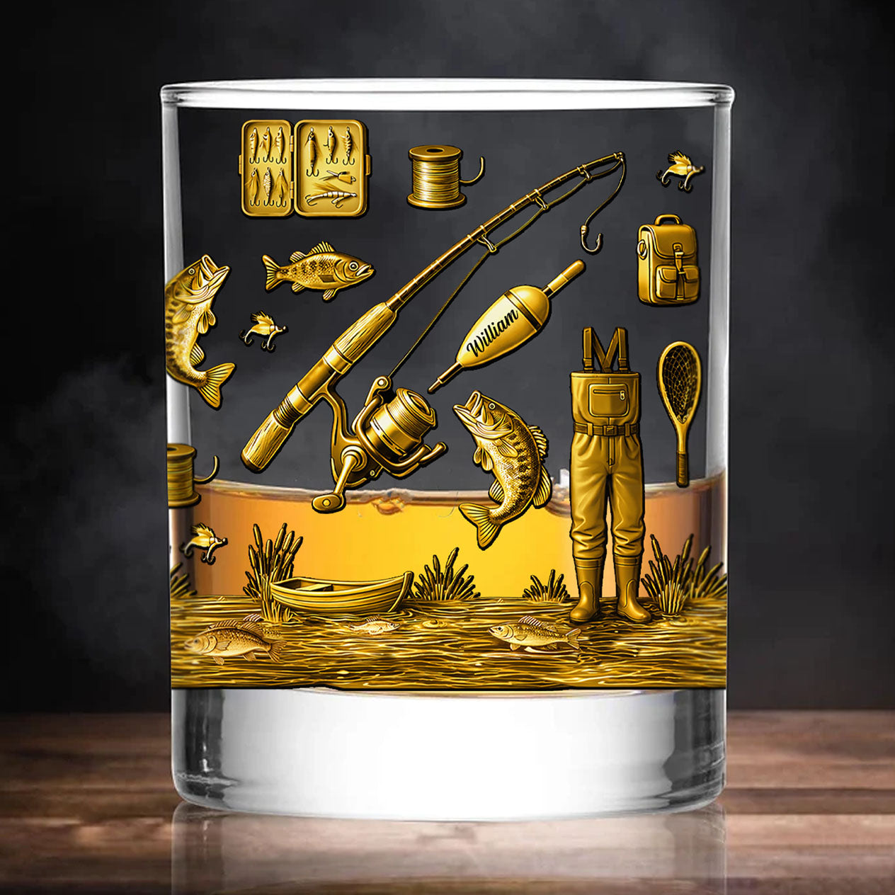 Custom Name Fishing Whiskey Glass | Fishing Lures Whiskey Glass | Father’s Day Gift for Dad, Fisherman 684253