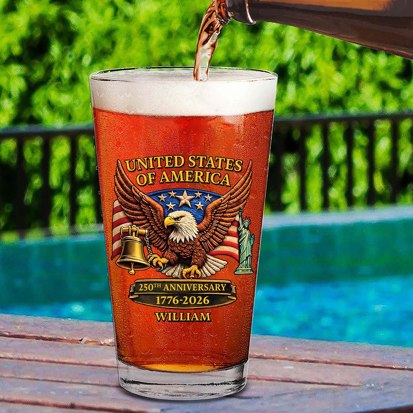 Custom Name USA 250 Years Anniversary Glass | Patriotic Eagle Bell 1776–2026 Whiskey Glass Beer Glass 684263