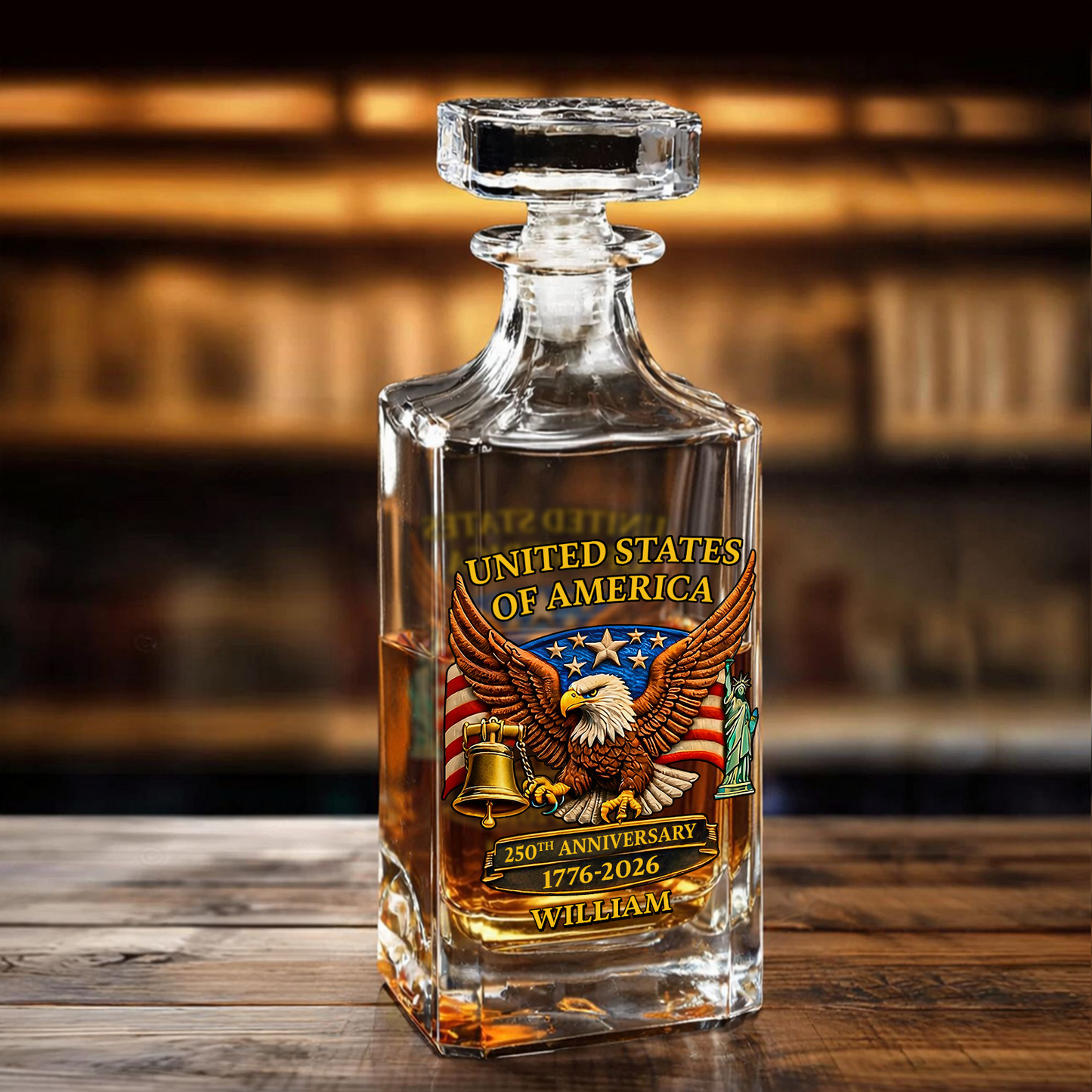 Custom Name USA 250 Years Whiskey Decanter Set | Patriotic Eagle 1776–2026 Whiskey Glass Whiskey Bottle 684263