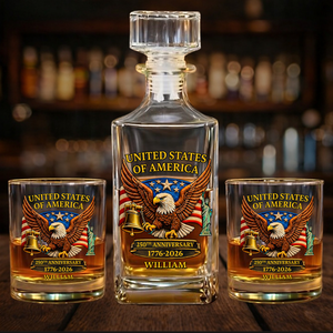 Custom Name USA 250 Years Whiskey Decanter Set | Patriotic Eagle 1776–2026 Whiskey Glass Whiskey Bottle 684263