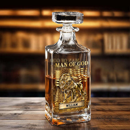 Custom Name Lion Man of God Whiskey Decanter Set | Personalized Whiskey Glass Whiskey Bottle for Men 684269