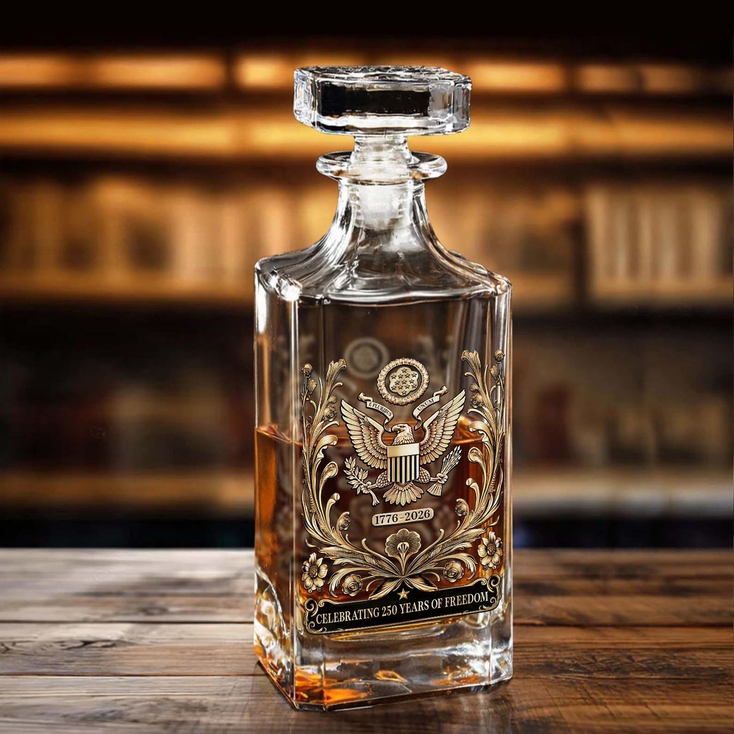 Celebrating 250 Years of Freedom Whiskey Decanter Set | Patriotic 1776–2026 Whiskey Bottle Whiskey Glass 684284